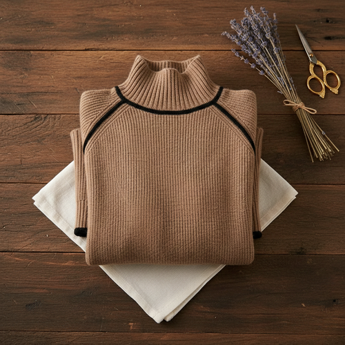 Cashmere  Sweater Mocha with Black Accents