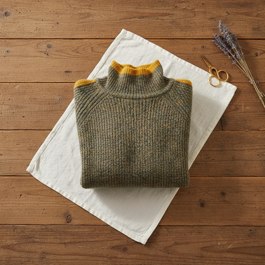Cashmere Ribbed Sweater Gray-Yellow