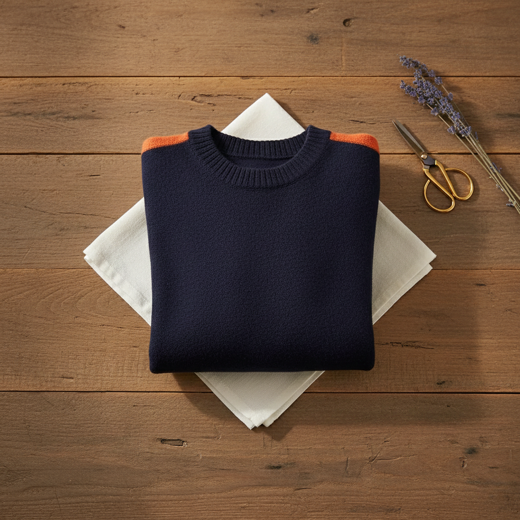 Cotton Sweater Dark Blue-Orange-Taupe