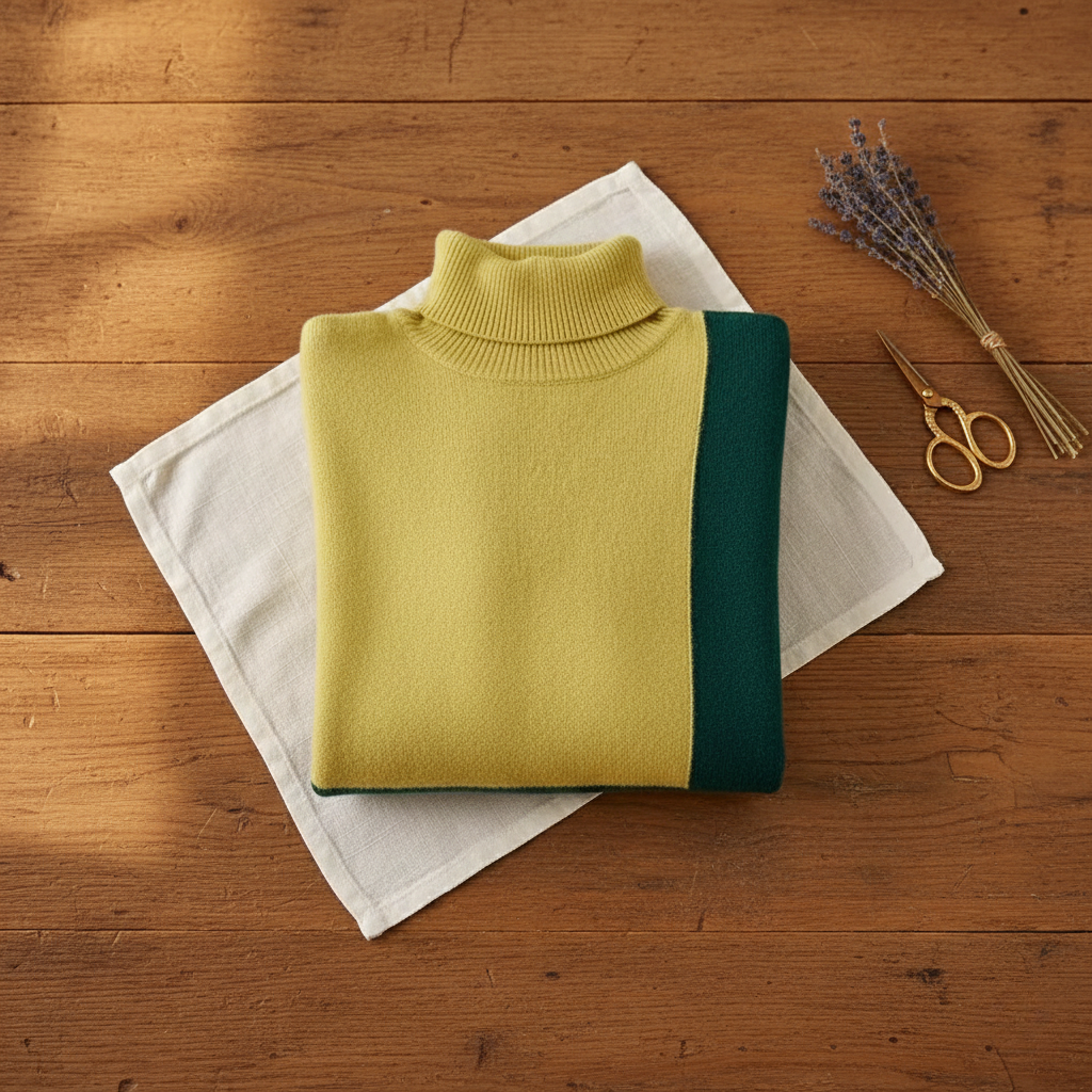 Cotton Turtleneck in Citrus and Emerald Green