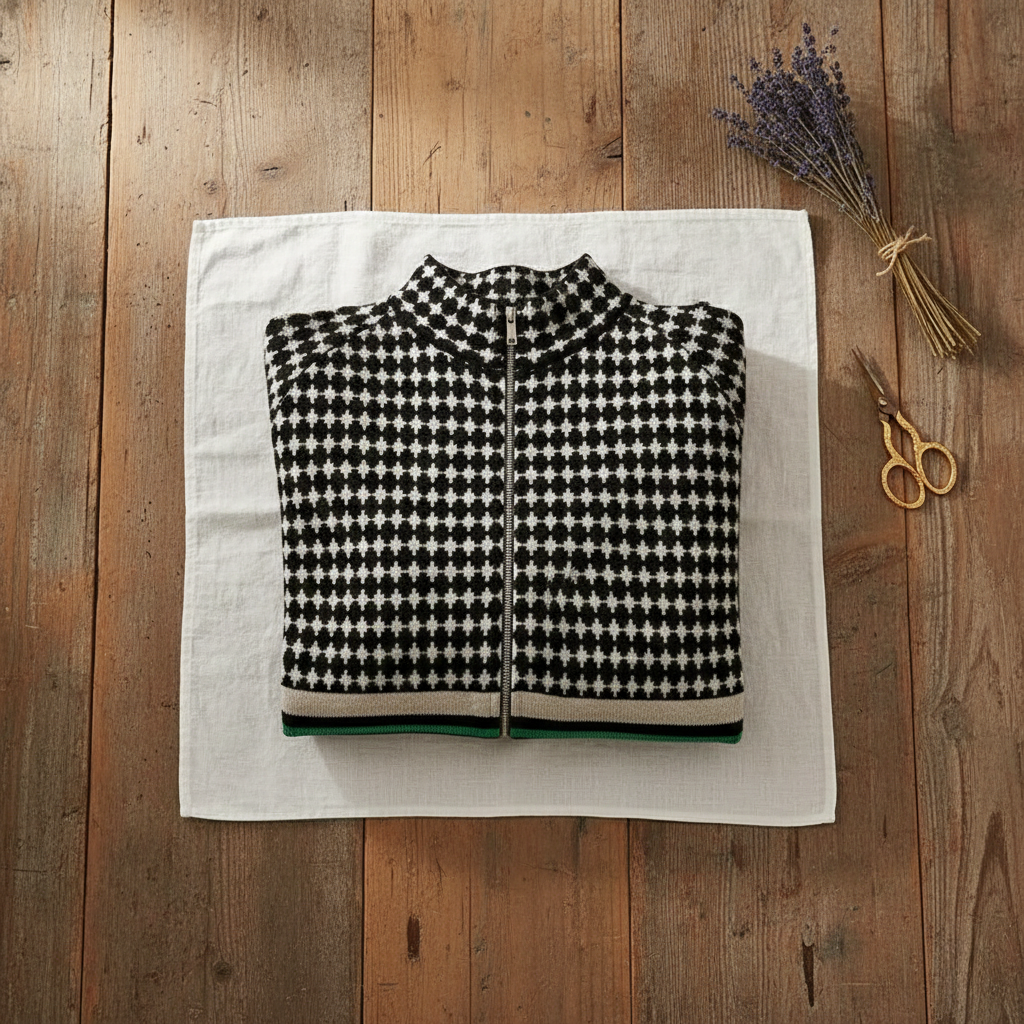 Cotton Zip Vest Retro Black-White-Green