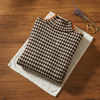 Cotton Turtleneck with Cross Pattern and Orange Sleeves