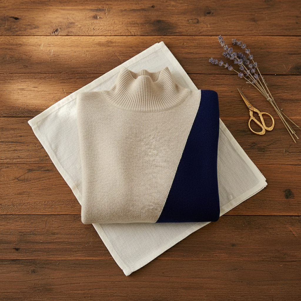 Cotton Two-Tone Sweater Beige-Navy