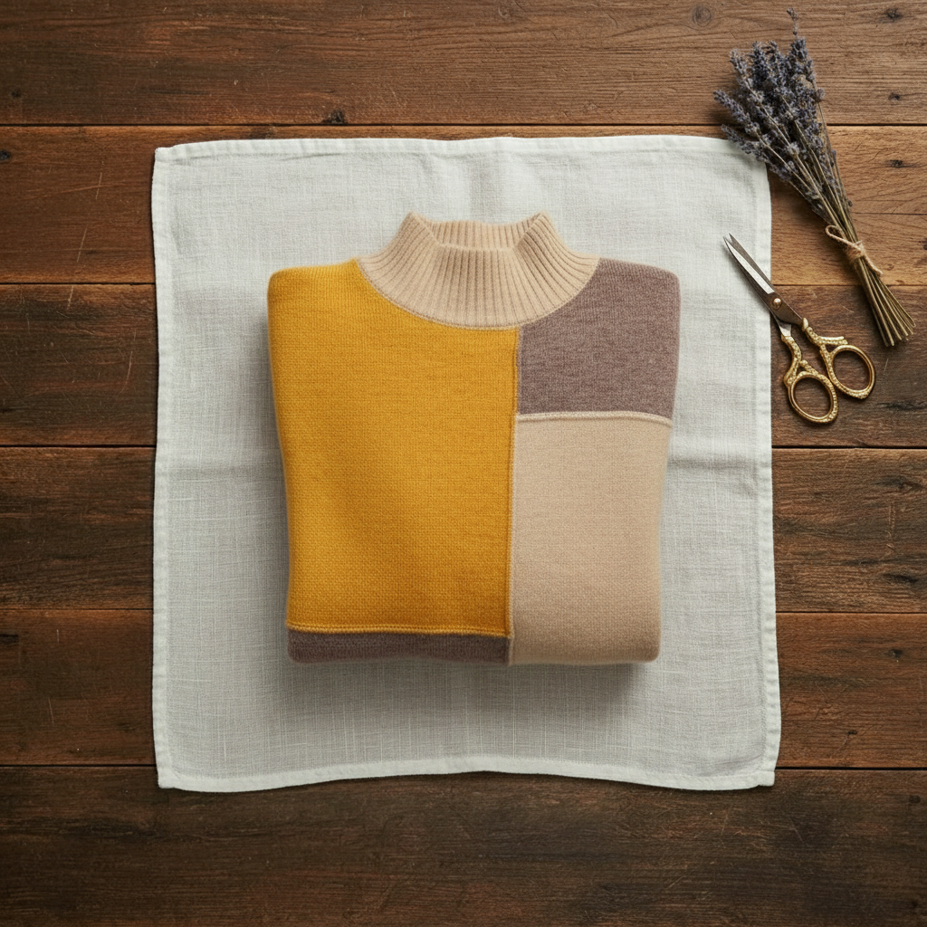 Cashmere Turtleneck Sweater with Color-Block