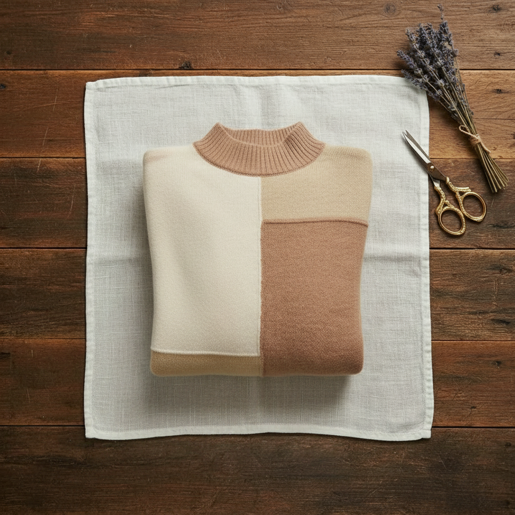 Cashmere Turtleneck Sweater with Color-Block