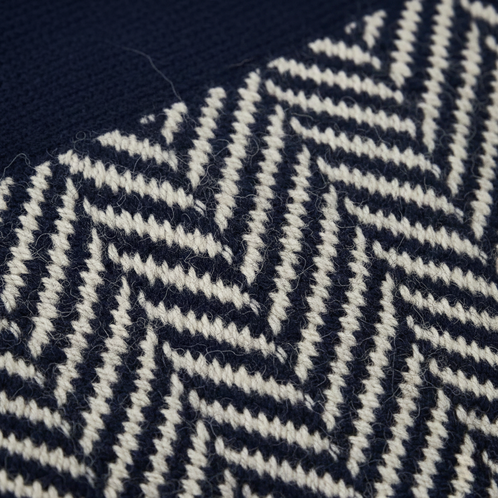 Cotton Turtleneck Dark Blue with Zigzag Pattern