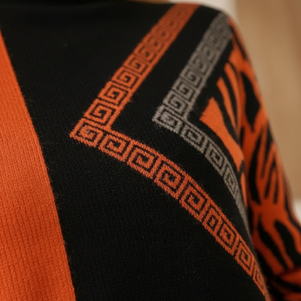 Cotton Sweater Orange with Graphic Details