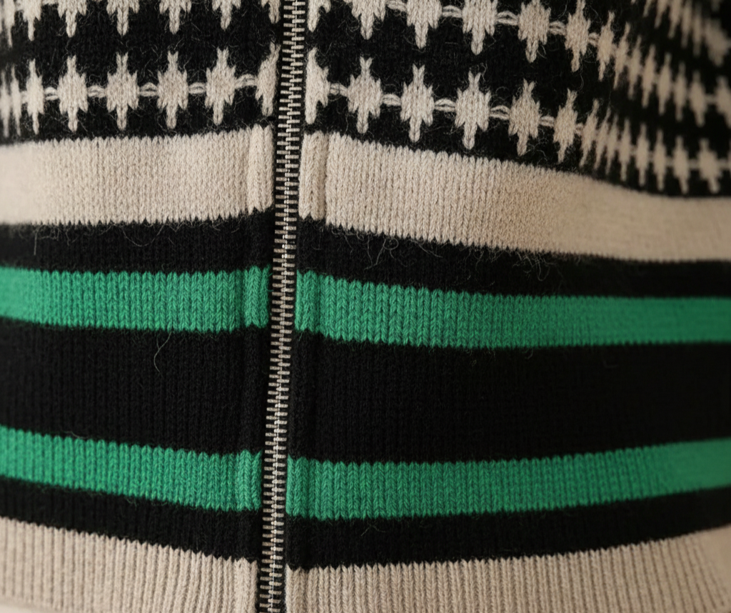Cashmere Zip Vest Retro Black-White-Green
