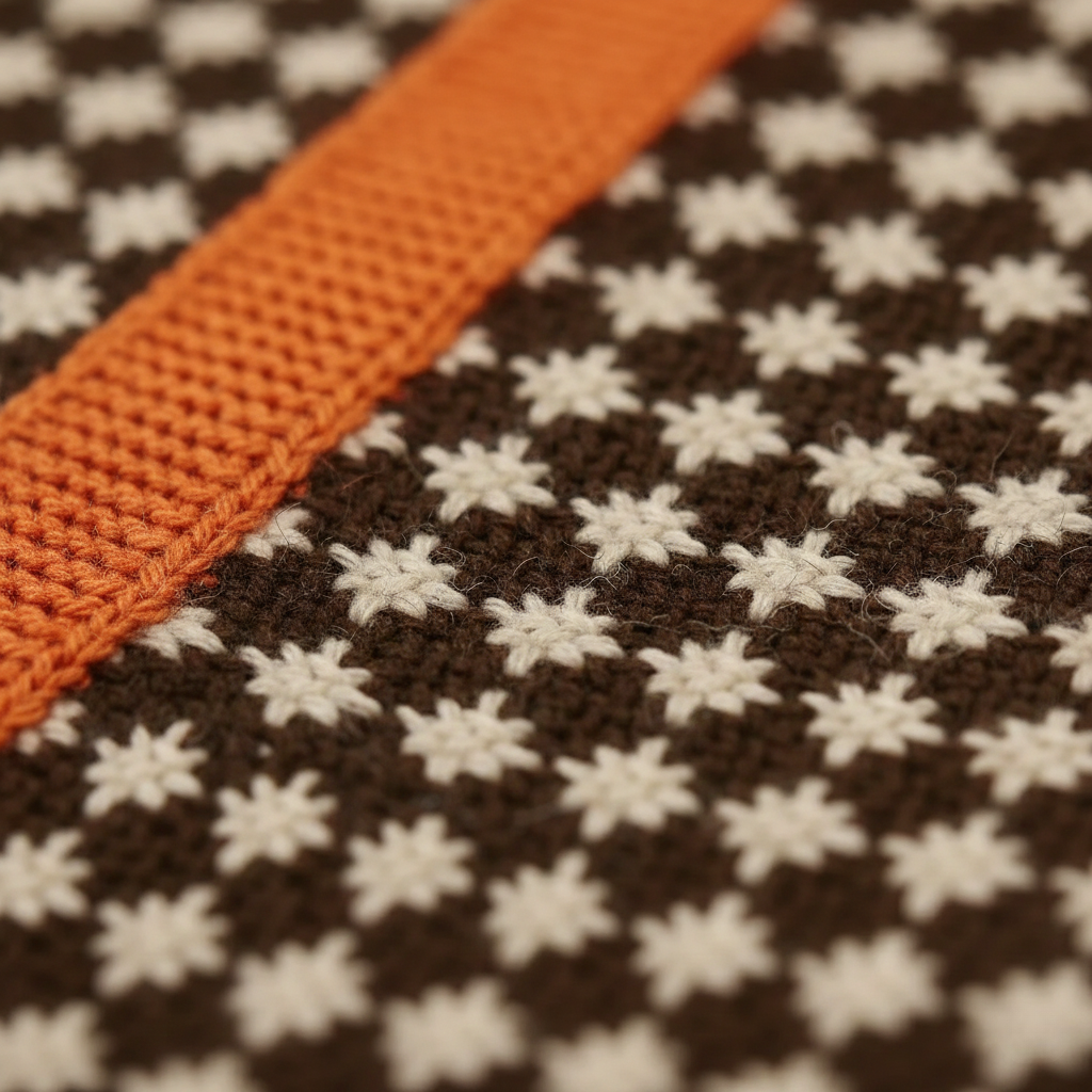 Cotton Turtleneck with Cross Pattern and Orange Sleeves