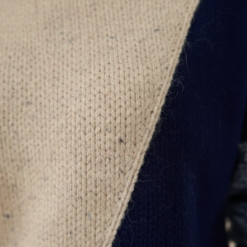 Cotton Two-Tone Sweater Beige-Navy