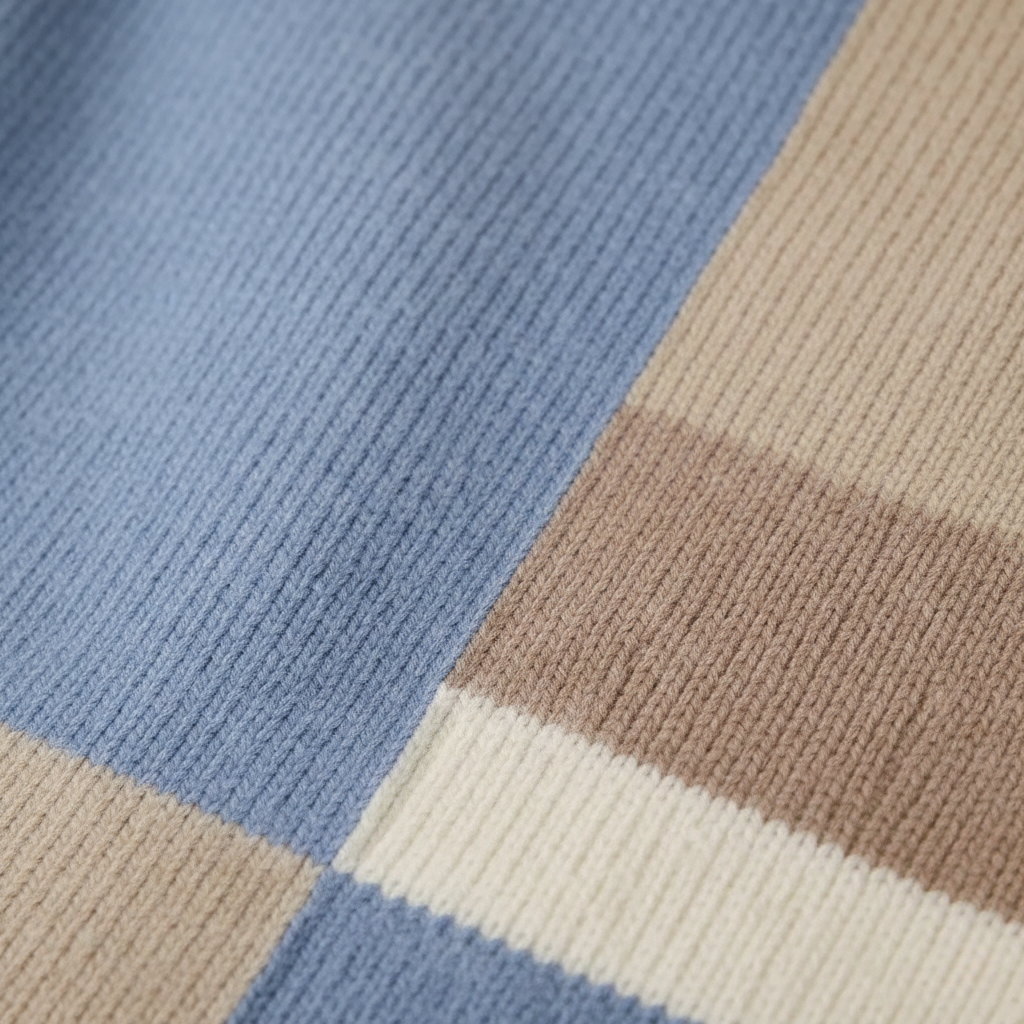 Cotton Sweater in Block Pattern Blue-Beige