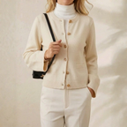 Cashmere Crew Neck Cardigan with Ribbed Knit