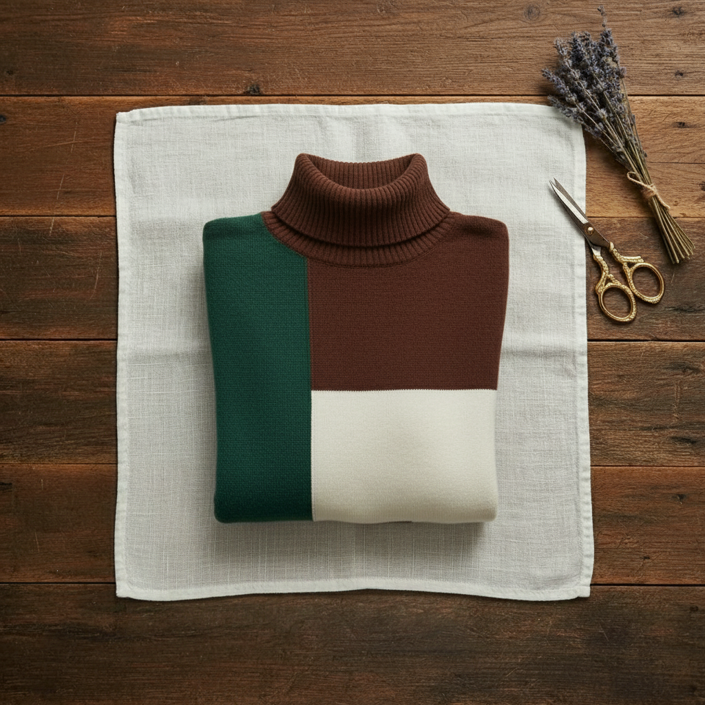 Cashmere Turtleneck Sweater with Color-Block