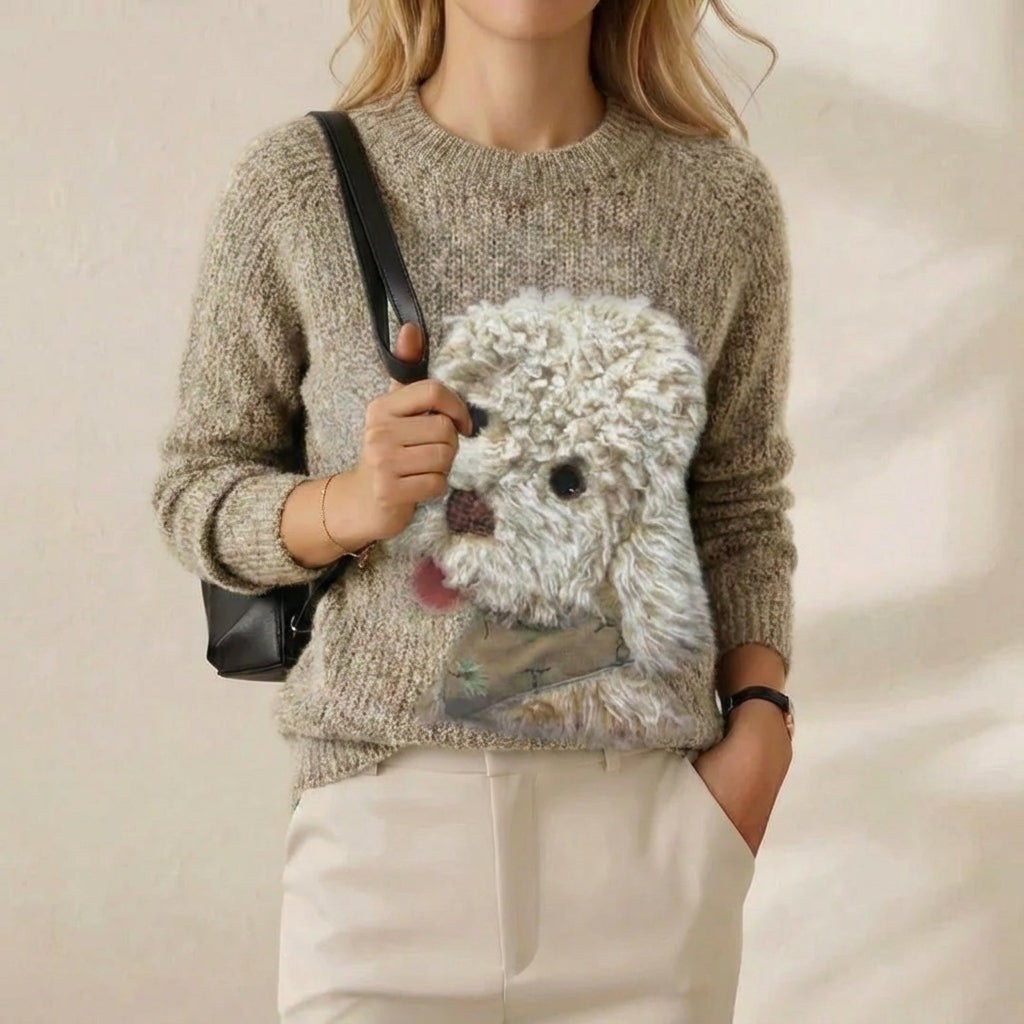 Cashmere Sweater Cream with Poodle