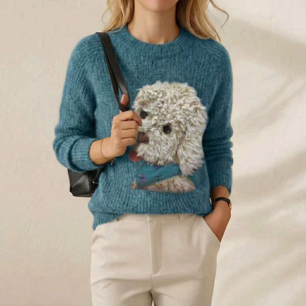 Cashmere Sweater Teal with Poodle