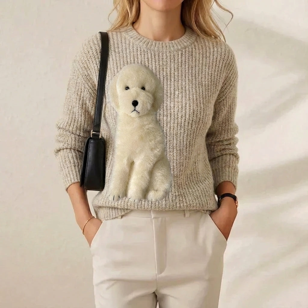 Cotton Sweater Cream with White Poodle
