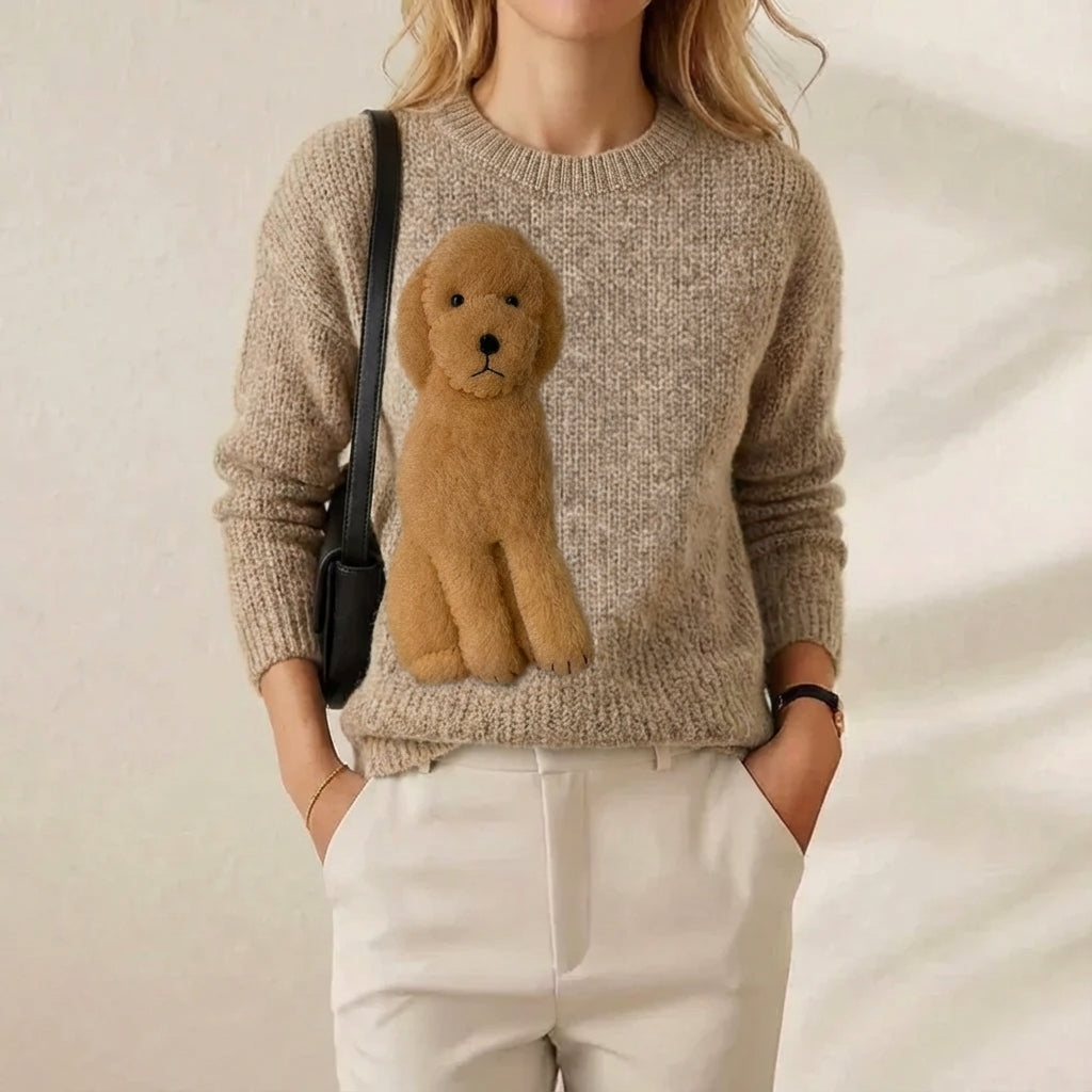 Cashmere Sweater Cream with Brown Poodle