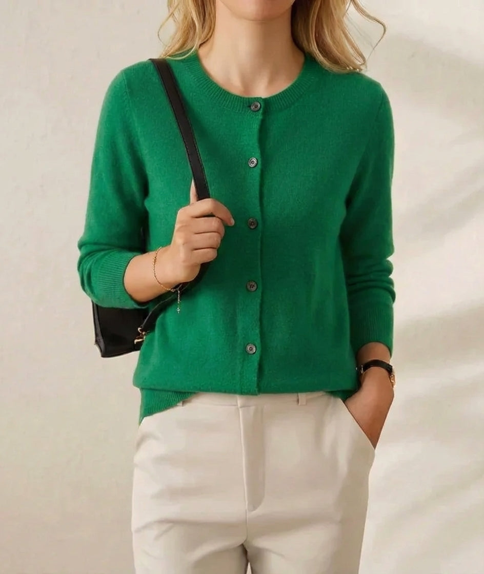 Cashmere Crew Neck Button Cardigan