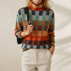 Cashmere Checkered Sweater in Autumn Colors