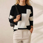 Cotton Sweater with Geometric Block Pattern