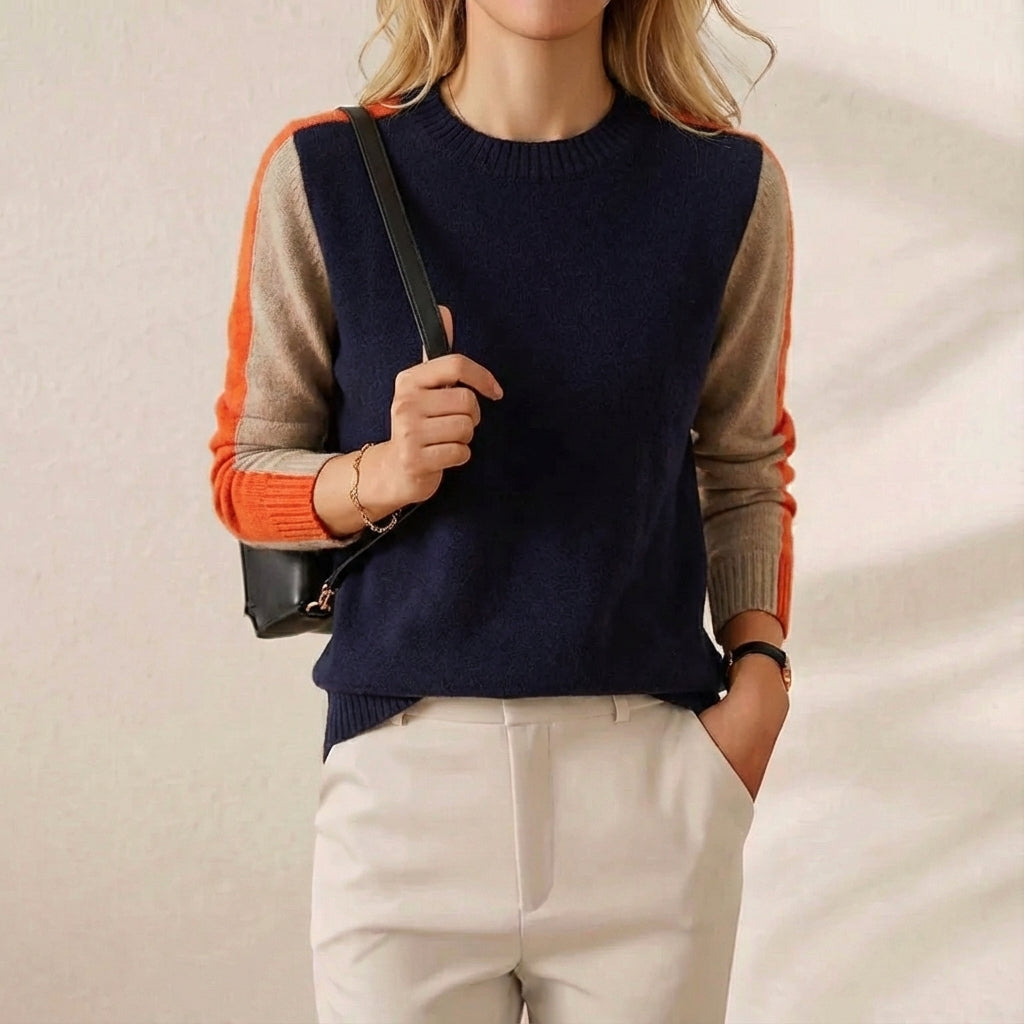 Cashmere Sweater Dark Blue-Orange-Taupe