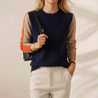 Cashmere Sweater Dark Blue-Orange-Taupe