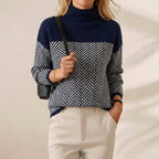 Cotton Turtleneck Dark Blue with Zigzag Pattern