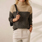 Cashmere Turtleneck Dark Blue with Zigzag Pattern