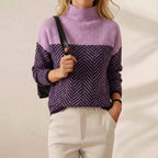 Cashmere Turtleneck Dark Blue with Zigzag Pattern