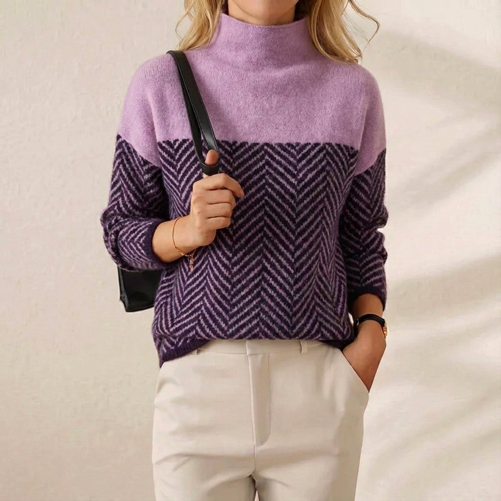 Cashmere Turtleneck Dark Blue with Zigzag Pattern