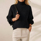 Cashmere Chunky Sweater Black with V-Structure