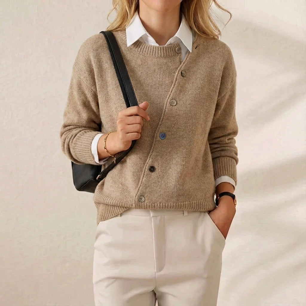 Cashmere Cardigan with Diagonal Button Closure