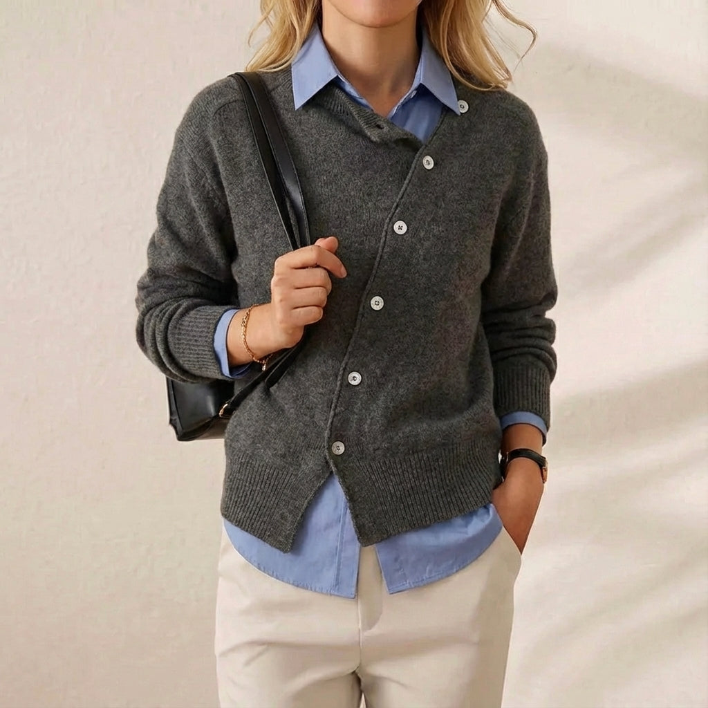 Cotton Cardigan with Diagonal Button Closure