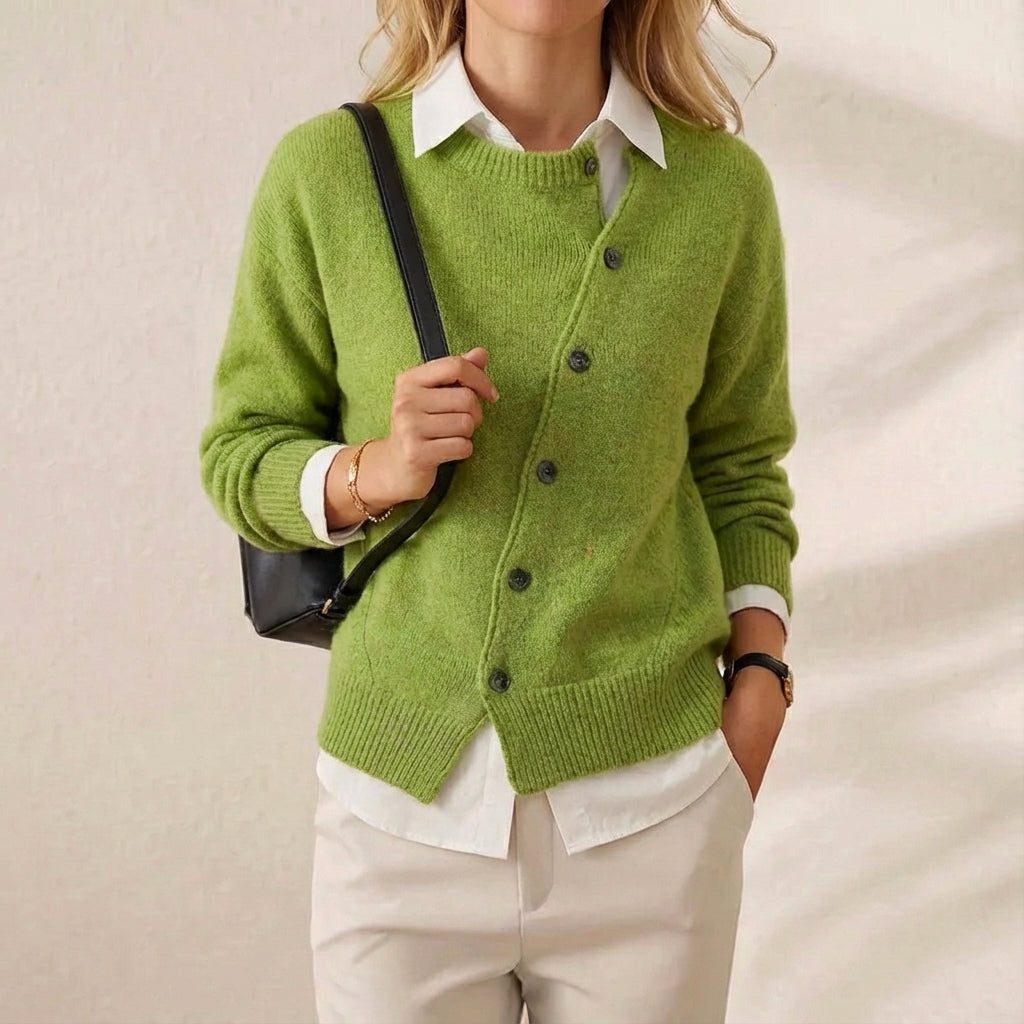 Cotton Cardigan with Diagonal Button Closure