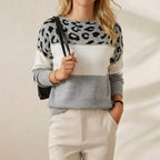 Cashmere Sweater Cream with Leopard Print
