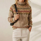 Cotton Sweater with Brown Fair Isle Yoke