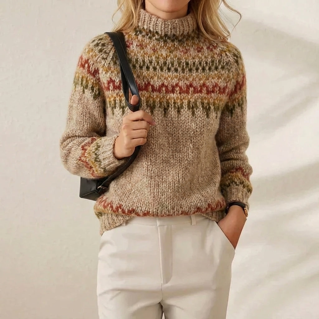 Cashmere Sweater with Brown Fair Isle Yoke