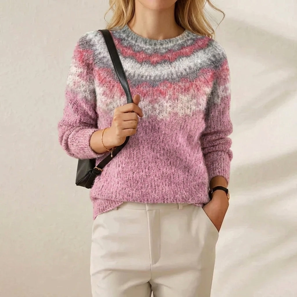 Cotton Mohair Sweater Pink with Nordic Yoke