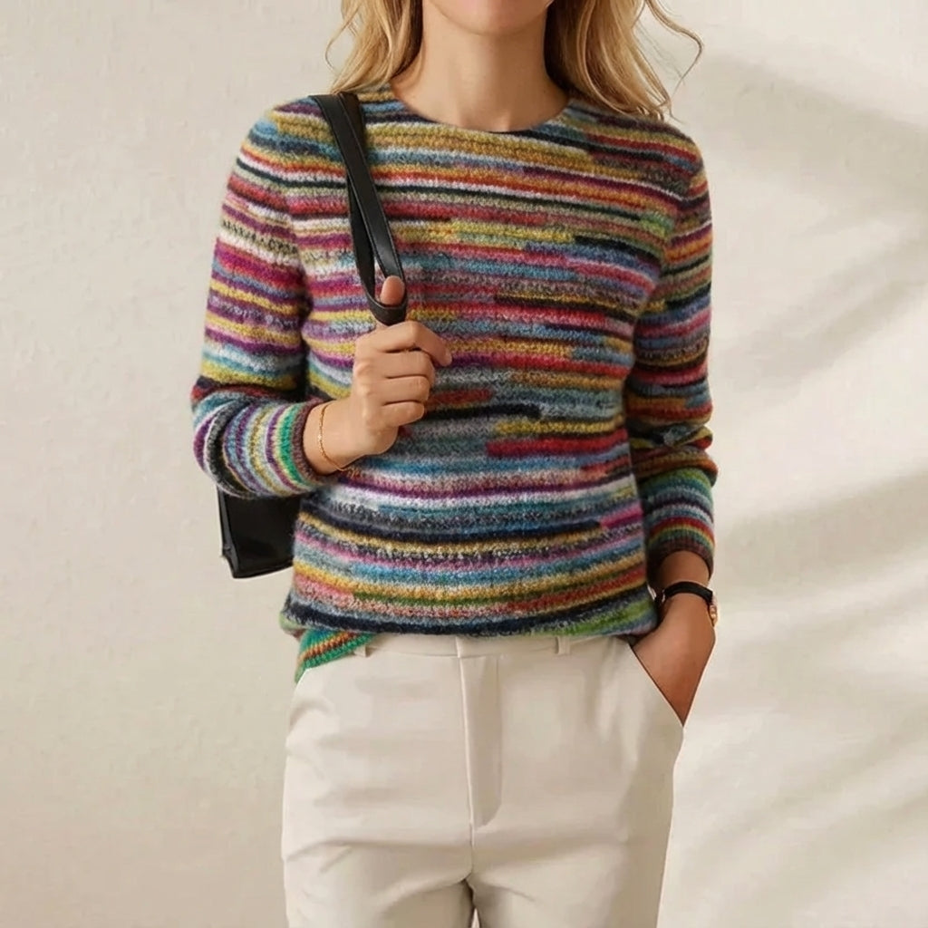 Cashmere Sweater with Horizontal Stripes Earth Tones