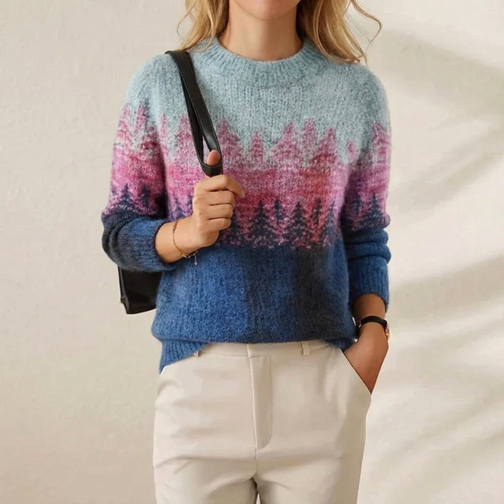 Cashmere Sweater with Gradient Ombre Pink-Purple