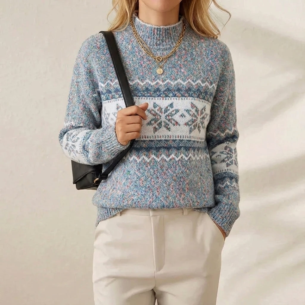 Cashmere Sweater Light Blue with Snowflake Pattern