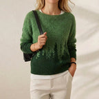 Cotton Mohair Sweater Green with Pine Tree Pattern