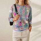Cotton Sweater with Abstract Pattern Pink-Turquoise