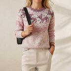 Cashmere Mohair Sweater Pink with Reindeer Pattern