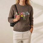 Cotton Sweater Brown with Cow & Floral Garden Pattern