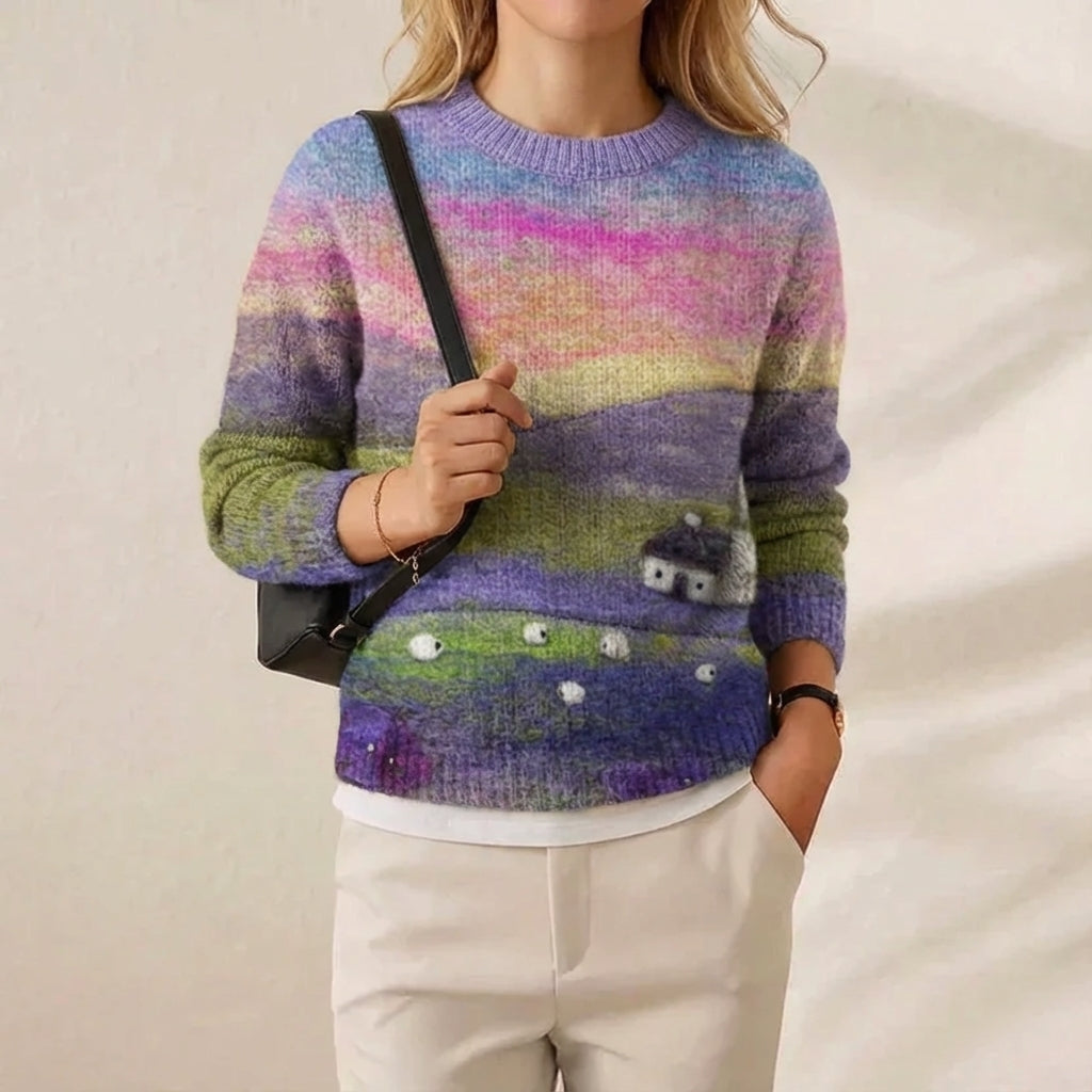 Cashmere Sweater Rainbow Farm with Sheep