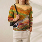 Cashmere Sweater Multicolor Landscape with Dog and Sheep