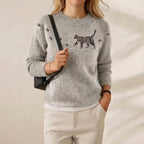 Cashmere Sweater Gray with Kitten & Paw Prints