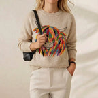 Cashmere Sweater Cream with Rainbow Cow Design