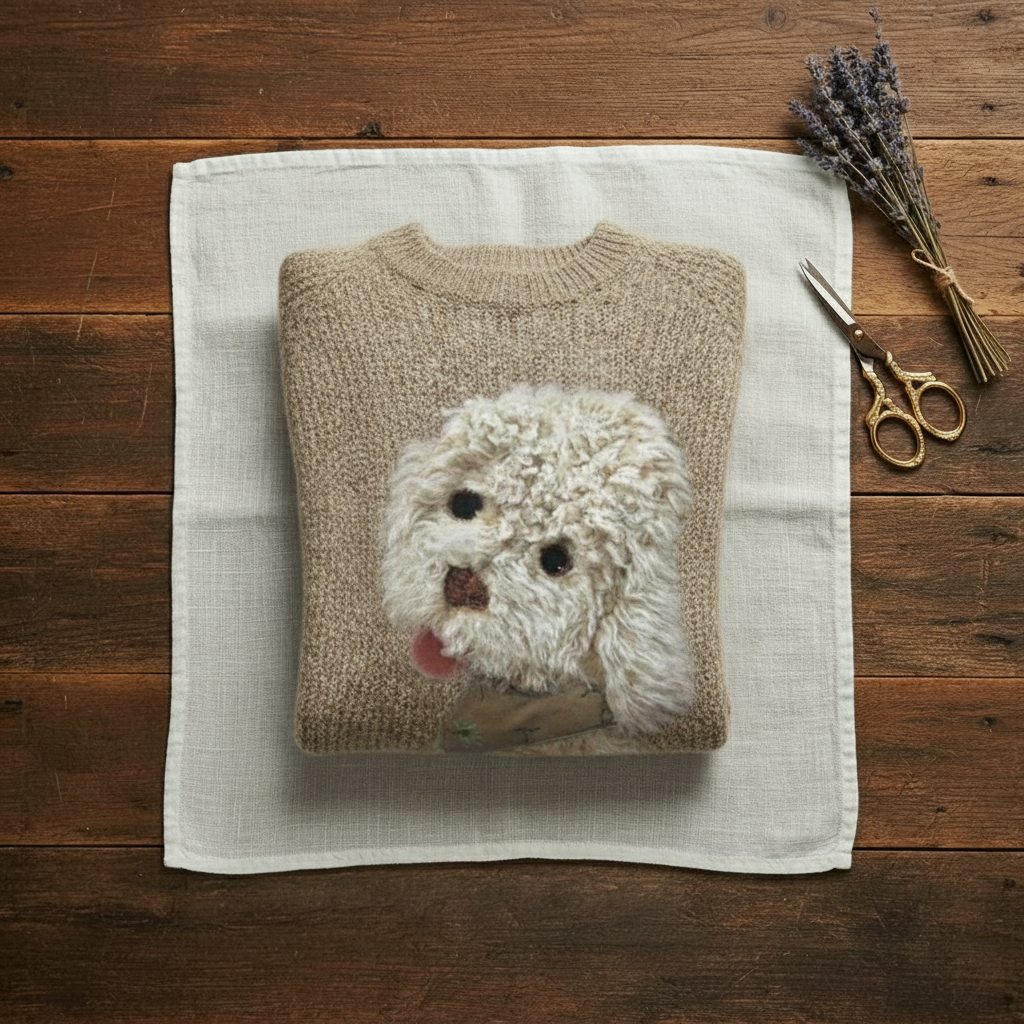 Cashmere Sweater Cream with Poodle